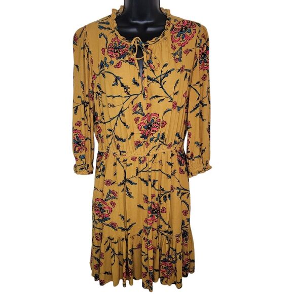 Knox Rose Medium Dress Yellow Floral Peasant Boho Babydoll - Picture 1 of 7